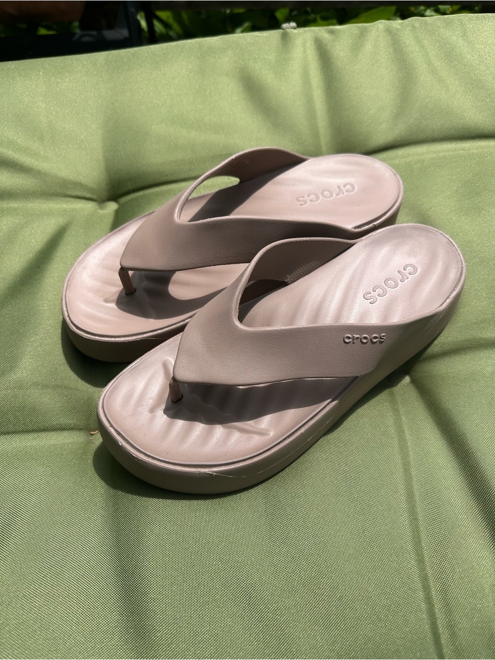 CROCS Women's Platform Thong Sandals in Taupe